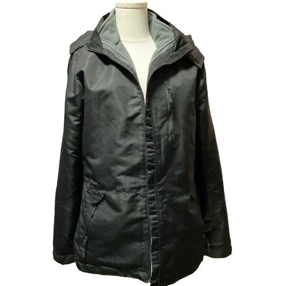 Black Hooded Jacket w/ Removeable Inner Fleece Jacket - Picture 1 of 6
